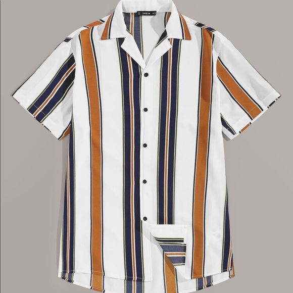 SHEIN | Shirts | Shein Mens Striped Button Down Shirt Color Block | Poshmark